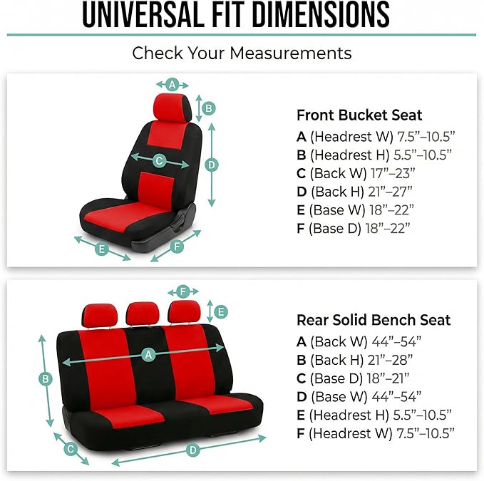 FH Group Flat Cloth Full Set Car Seat Covers Three Row 7 Seater - Universal Fit for Cars, Trucks & SUVs Red