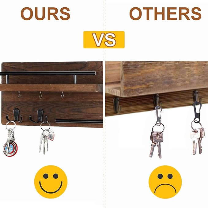 OurWarm Wall Mounted Key Holder/Hangers for Wall Decorative with 5 Key Hooks, Wooden Mail Rack Organizer with Shelf, Rustic H