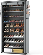 ROJASOP Shoe Rack with Covers, Stackable 10 Tier Tall Shoe Shelf Storage 50-55 Pairs Shoes and Boots Large Capacity Vertical 
