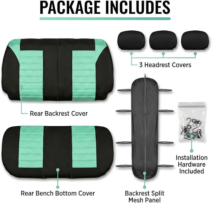 FH Group Automotive Car Seat Covers Rear Set Premium 3D Air Mesh Seat Covers, Airbag Compatible and Split Bench Cover Univers