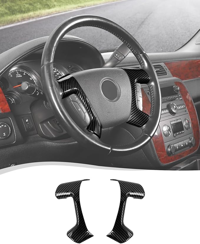 Voodonala Carbon Fiber Steering Wheel Panel Trim Cover Compatible with Chevy Silverado/Tahoe/Suburban/Avalanche/Escalade/GMC-Yukon/GMC-Sierra 2007 2008 2009 2010 2011 2012 2013