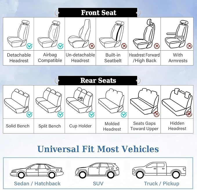Coverado Front Seat Covers, 2 PCS Pink Seat Cover for Cars, Breathable Fabric& Faux Leather Seat Cover, Driver Seat Cushion, 
