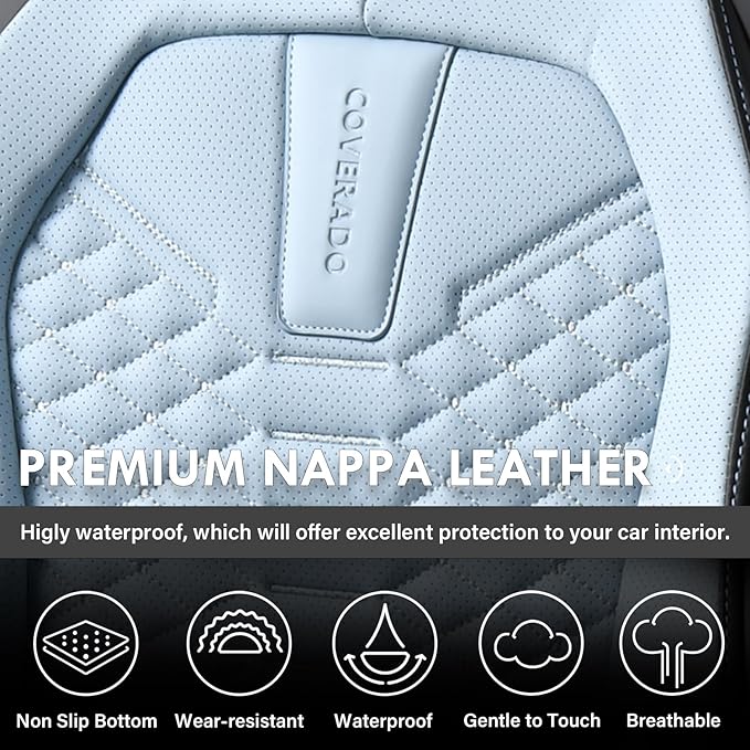 Coverado Seat Covers, Leather Seat Covers for Front Seats, Black and Blue Car Seat Covers, Waterproof Car Seat Protectors, Au