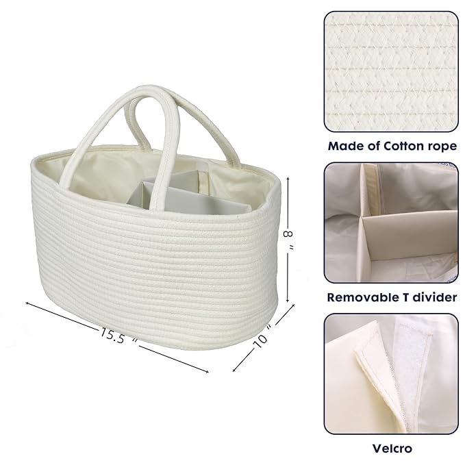 Large Baby Diaper Caddy Organizer for Girl Boy Rope Nursery Storage Bin Basket Portable Holder Tote Bag for Changing Table Ca