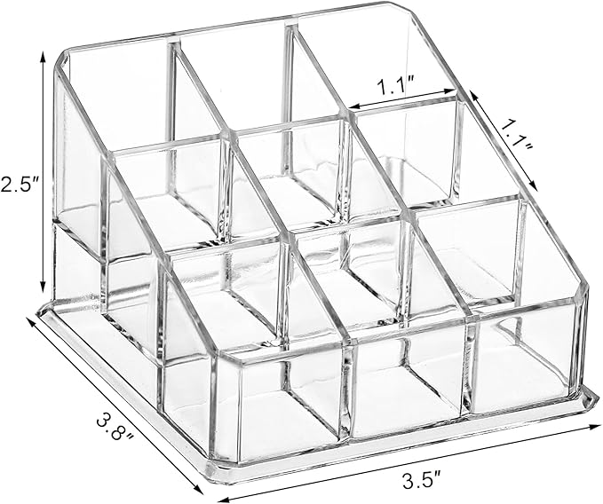 Foraineam 6 Pack Lipstick Holder Organizer, 9 Spaces Clear Lip Stick Storage Stand Container, Small Cosmetic Beauty Makeup Di