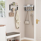 Evermagin 35" Coat Rack Wall Mount with Shelf, 4 in 1 Coat and Key Hanger with 13 Metal Hooks, Entryway Wall Mounted Shelf wi