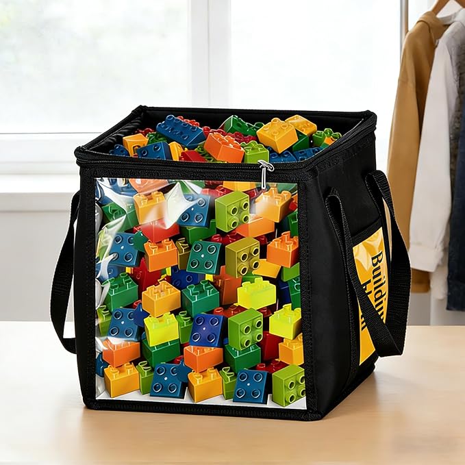 4 Pack Clear Toy Storage Bin with Lids - 12" x 12" Storage Cube Bin Foldable PVC Boxes with Handles, Storage Organizers for T