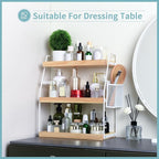 Uneviesyka Bathroom Counter Organizer, 3-Tier Standing Storage Shelf with Basket, Wood Tray for Skincare Vanity Organizer(Whi