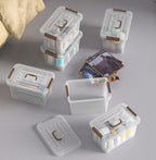 WYT 6-Pack Clear 7 Quart Storage Latch Box/Bins, Plastic Stackable Latching Box with Brown Handle and Lid, Multi-Purpose, 7 L