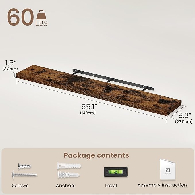 Vivelove Floating Shelves for Wall Mounted, 55 Inches Long Shelves, Display Shelf for Bathroom Living Room Kitchen Bedroom Of