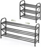 3-Tier Shoe Rack for Closet, 16"-32" Expandable ShoeRackAdjustable for Entryway Closet Doorway SturdyMetal, Black