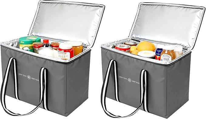 Insulated Reusable Grocery Bag - Zippered Cooler Tote Extra Large Thermal Shopping Bag for Groceries Frozen or Hot Food