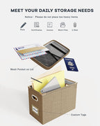 Oterri Hanging Filing File Box with Mesh Pocket, File Organizer Box with Lid, Collapsible Document Organizer Box for Letter S