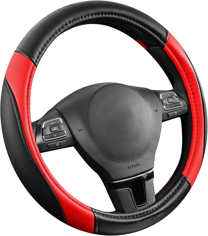 Rubbermaid Steering Wheel Cover – Universal Fit 14.5"–15" Steering Wheel Cover, Anti-Slip Grip, Breathable Leather, All-Seaso
