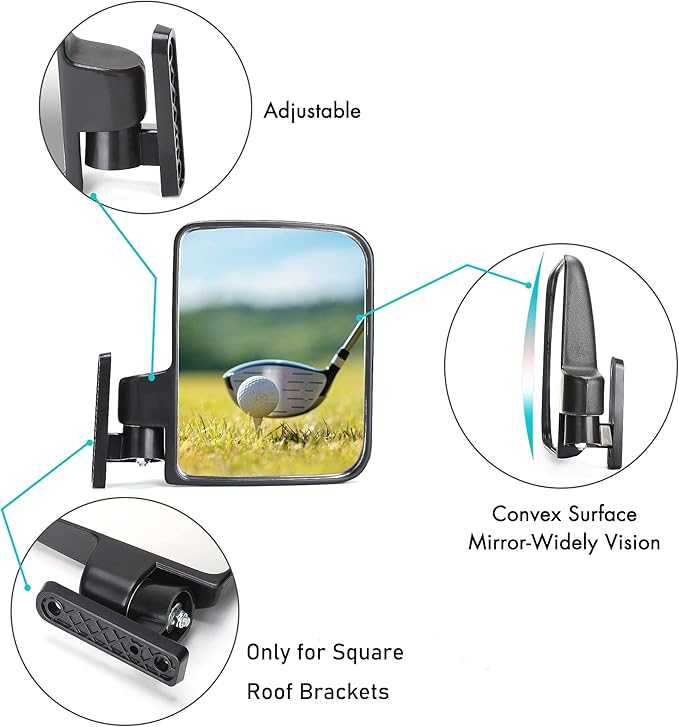 10L0L Golf Cart Mirror, Extra Large Side Rear View Universal for Yamaha, Club Car, EZGO, Folding Adjustable 180 Degree