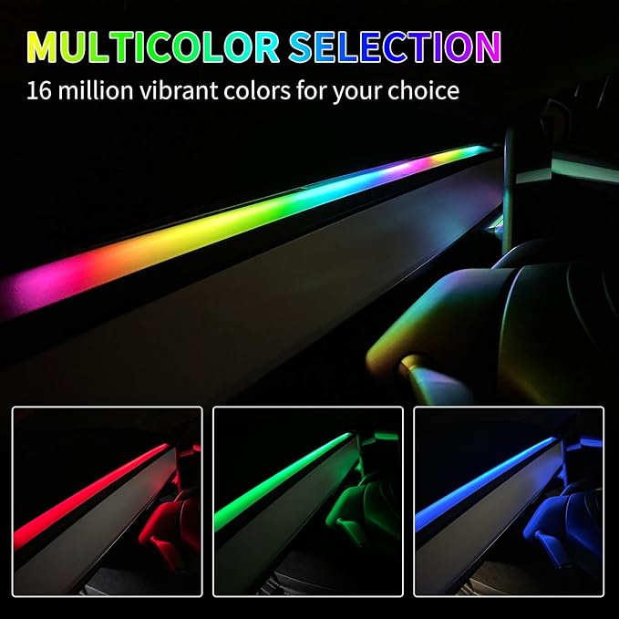 2025-2021 Tesla Model 3/Y Interior Neon Lights for Dashboard, RGBIC Color Changing LED Strip Lights with App & Remote Control & USB Hub(Not Fit for Model 3 Highland & Model Y Juniper)