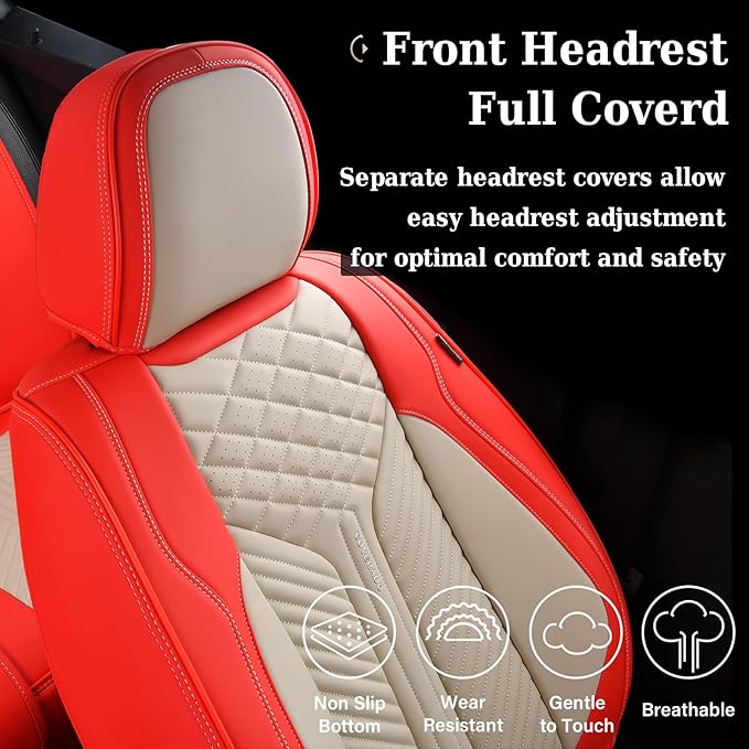 Coverado Leather Car Seat Covers Full Set, 5 Seats Seat Covers for Cars, Waterproof Car Seat Cushions, Front and Rear Seat Pr