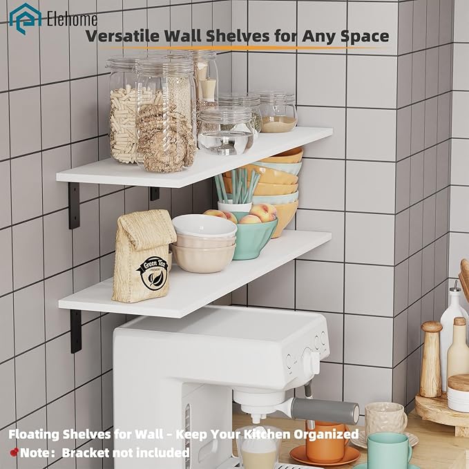 Floating Shelf Board for Wall 5/8" – No Brackets – 36" L x 10" W x 0.6" T White Melamine Wood Floating Shelves for Bathroom, 