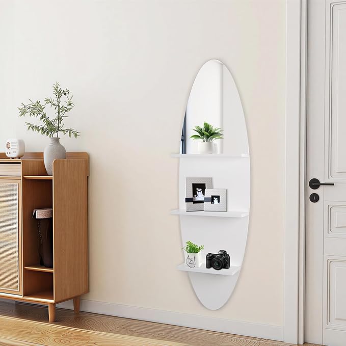 Homaterial 3-Tier Floating Shelf, Space-Saving Surfboard Shaped Vertical Wall Mounted Shelf, Home Decor for Bedroom, Bathroom