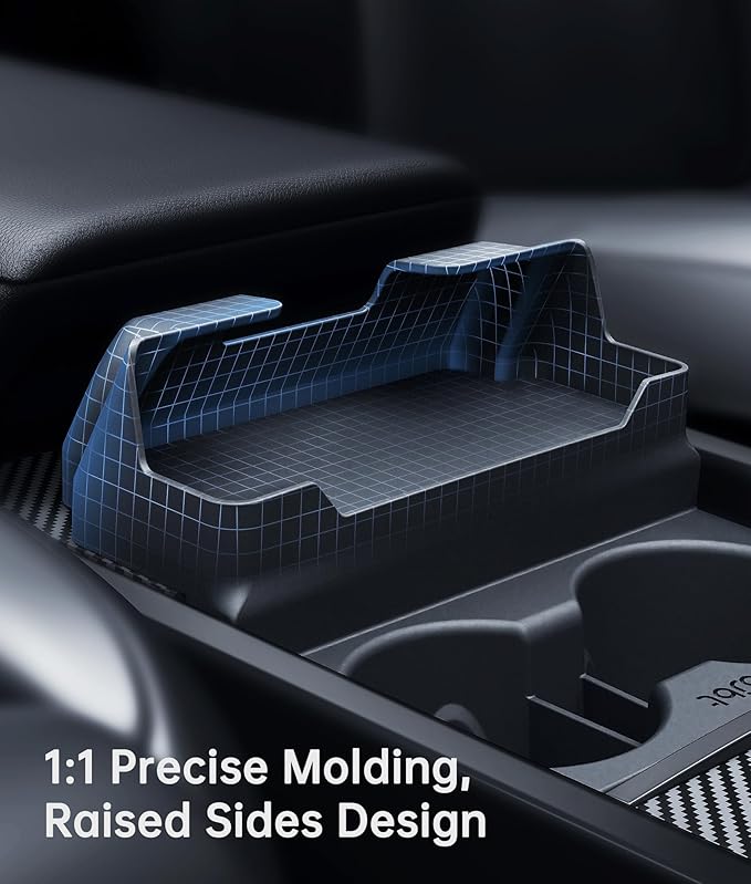 for Tesla Cup Holder Insert, 2-in-1 for Model Y Juniper(2025/2026)& Model 3 Highland(2024/2025) with Storage Compartment - Bl