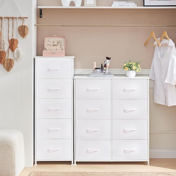 Somdot Tall Dresser for Bedroom with 5 Drawers, Storage Organizer Chest of Drawers with Removable Fabric Bins for Closet Beds
