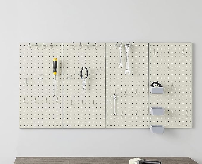 Amazon Basics Rectangular Metal Pegboard Wall Organizer, Tool Storage Organization System, Rust and Scratch Resistant, 48-Pie