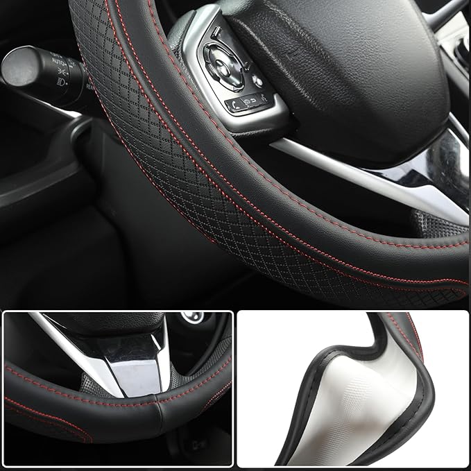 West Llama Customized Auto Car Steering Wheel Cover for Chevy 14.5-15 inches, Steering Wheel Cover for Chevrolet (Black+Red -