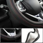 West Llama Customized Auto Car Steering Wheel Cover for Honda Civic, CR-Z, Insight, S2000, 14-14.25inch(Black+Red-Small Size)