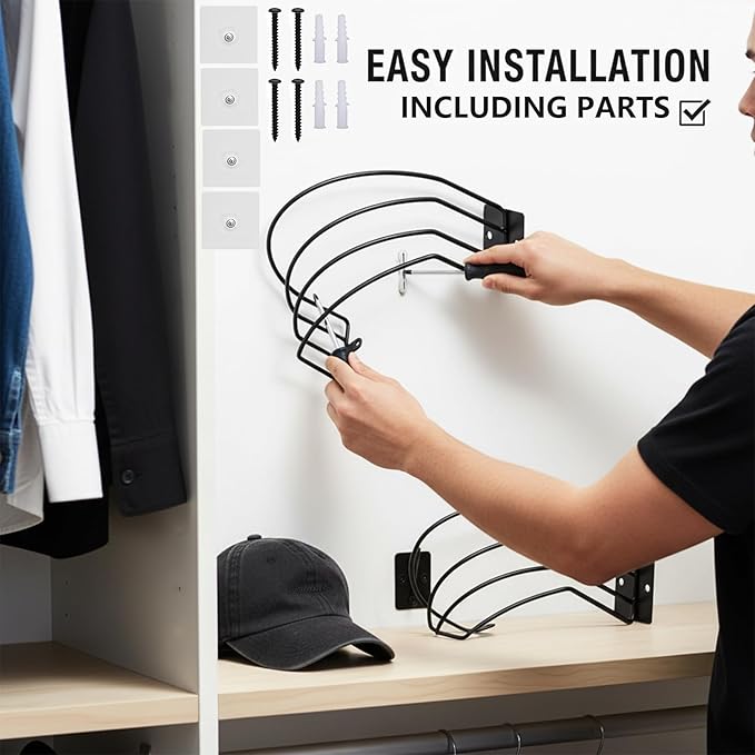 Heran Hat Racks for Baseball Caps 2-Pack, Wall Mounted Hat Organizer for Wall Door Closet, Metal Hat Rack Holder Up to 30 Cap
