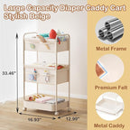 Baby Diaper Caddy, Premium Metal& Felt Movable Cart with Dividers for Newborn Nursery Essentials, Large Capacity Rolling Diap