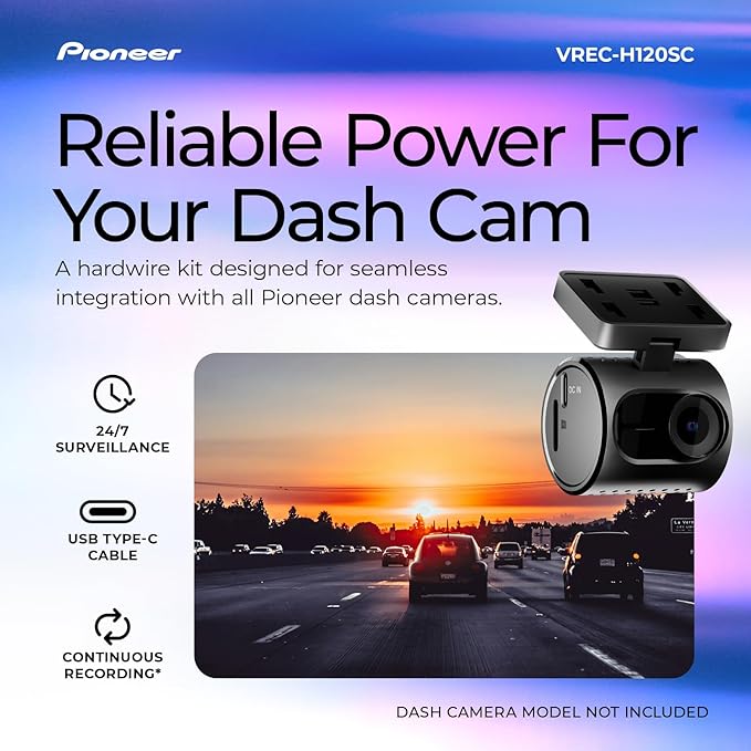 Pioneer RD-HWK300 USB-C Hardwire Kit for Compatible Dash Cams – 12-24V to 5V with Low Voltage Protection, Fuse Safety, Parkin