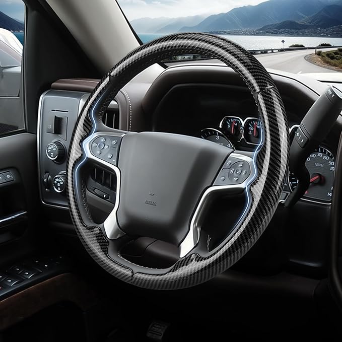 Steering Wheel Cover for Chevy Silverado 1500 2014-2018/2500 2500HD 3500 3500HD 2015-2019/ 4500HD 5500HD 6500HD 2019-2024/ Suburban Tahoe 2015-2020/ Colorado 2015-2022/ Traverse 2018-2023 Chevrolet