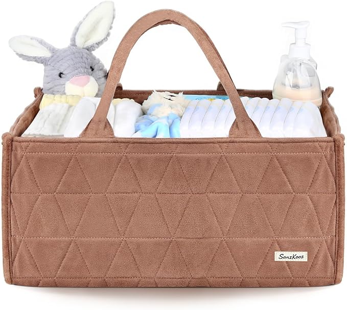 Diaper Caddy Organizer, Quilted Caddy Organizer with Handle, Car Caddy Organizer For Diaper and Wipes, Nursery Storage Basket