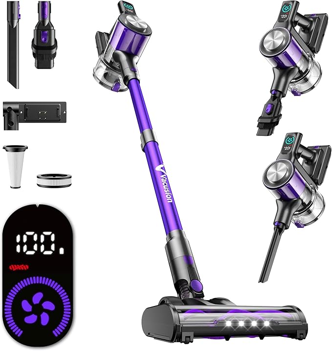 Cordless Vacuum Cleaner, 8-in-1 Cordless Stick Vacuum Cleaner with 3 Suction Modes, Up to 45mins Runtime, Rechargeable, Self-