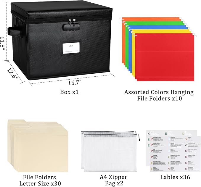 File Box Fireproof Document Box with Lock, Document Safe File Storage Organizer Boxes for Next of Kin Estate Planing Organize