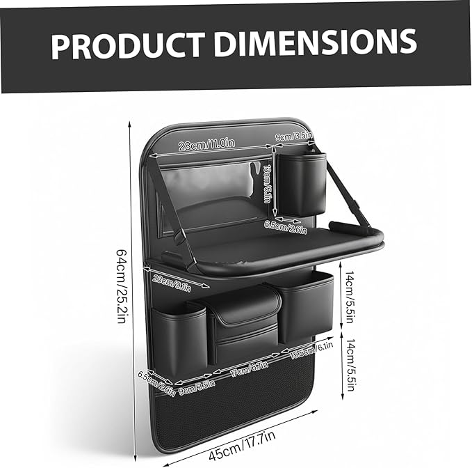Car Backseat Organizer, Leather Car Storage Organizer with Foldable Table Tray, Tablet Holder, Seat Back Protectors Kick Mats Travel Accessories Back Seat Storage