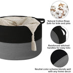 90L Large Blanket Basket, 21.7"x 21.7"x 13.8" Rope Woven Storage Basket with Handles, Laundry Hamper for Toys,Clothes,Pillows