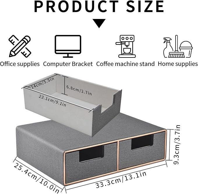 PU Leather Stackable Organizer Drawer,Grey
