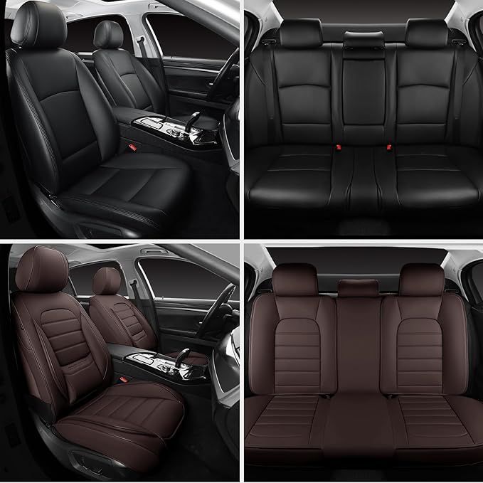 Brown Car Seat Covers Full Set, Universal Faux Leather Seat Covers for Cars 5 Seats, Waterproof Leather Car Seat Covers, Comf