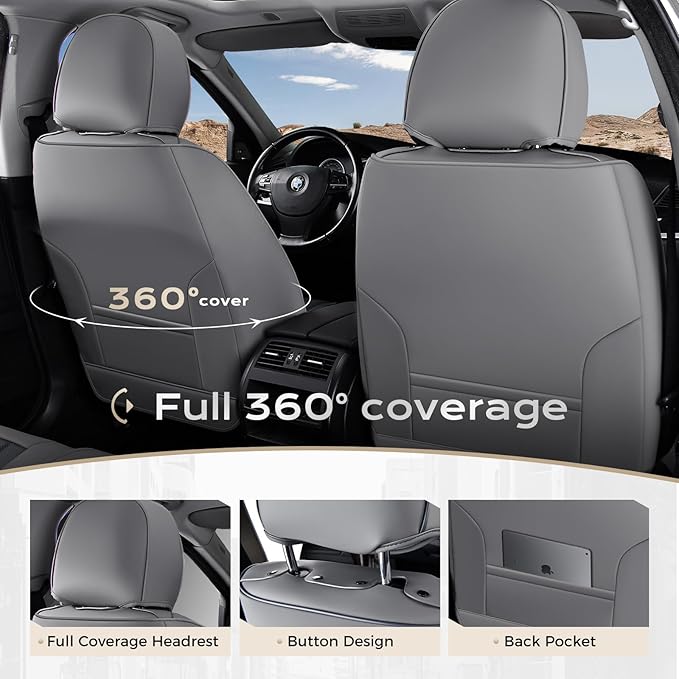 Coverado Car Seat Covers Front Seats, Seat Covers for Cars, Car Seat Protector, 2-Pack Car Seat Cushion Nappa Leather, Waterp