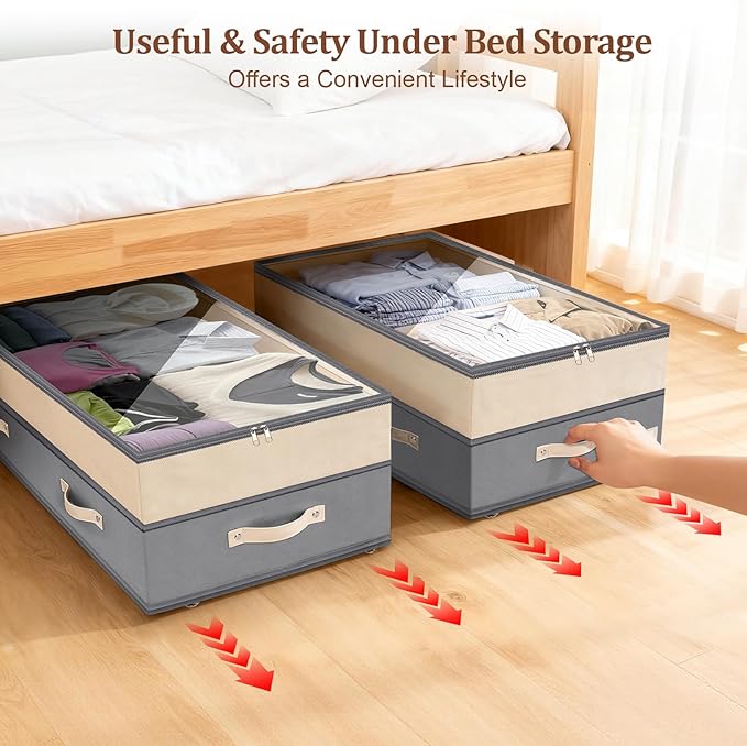 Dolicer 2 Pack Under Bed Storage with Wheels, 6in-10in Height Adjustable Underbed Storage Containers, 92L XXXL Under Bed Draw