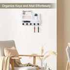 Key Holder for Wall, Mail Organizer Wall Mount with Storage Compartment and 5 key Hooks for Coat, Dog Leash, Stylish Mesh Mai