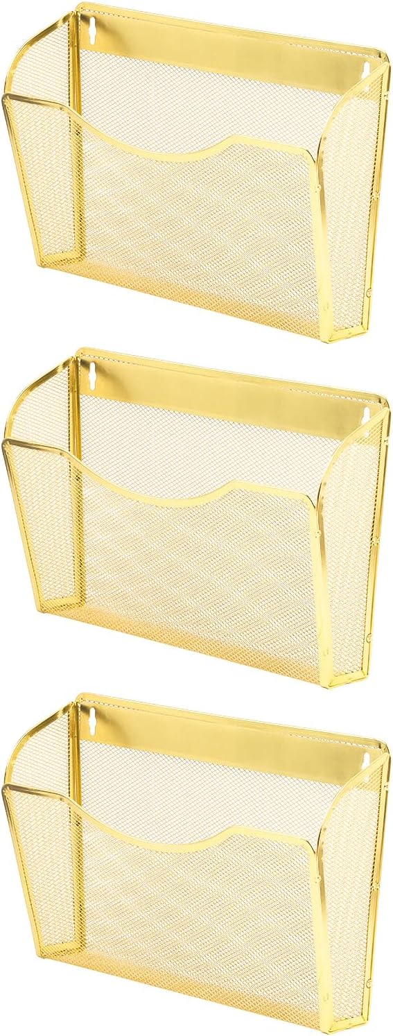 EASEPRES 3 Single Pocket Mesh Hanging File Organizer, Vertical Wall Mounted Magazine File Holder, Mount Basket Mail Paper Doc