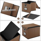 Huolewa Faux Leather File Organizer Box with Lid, Collapsible Hanging File Folder Box Organizer with Plastic Slides, Decorati