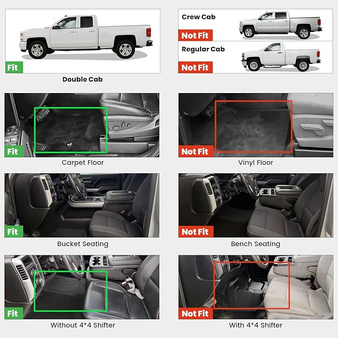 LASFIT Floor Mats 2014-2018 for Chevy Silverado/GMC Sierra 1500, 2015-2019 2500HD 3500 HD, Double Cab Only, 1st Row Bucket Seat, All Weather TPE Custom Fit Car Floor Liners, with Carpet Floor Only