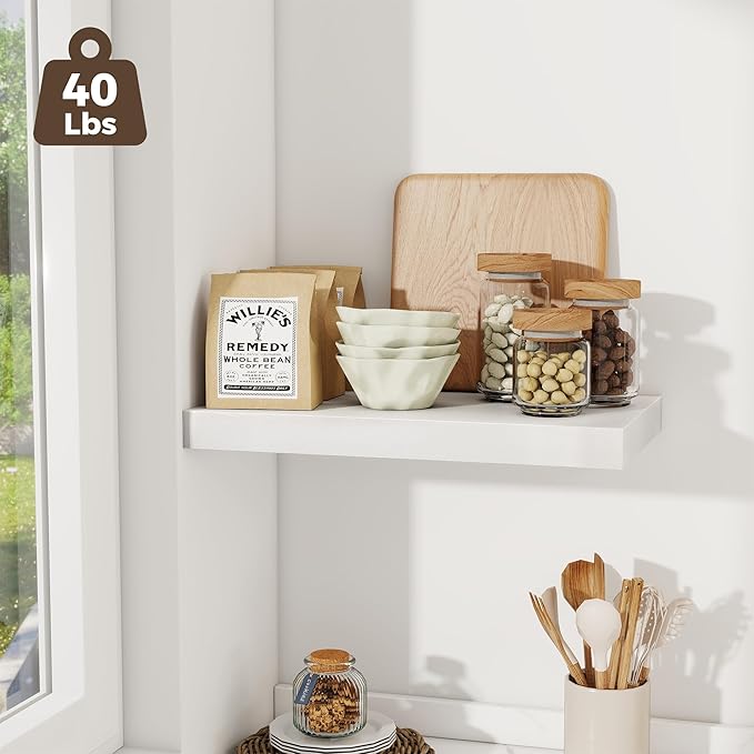 Fun Memories 12 Inch Deep Floating Shelves for Wall, 20 Inch Long Wall Mounted Storage Shelf with Invisible Brackets, 3 Pack 