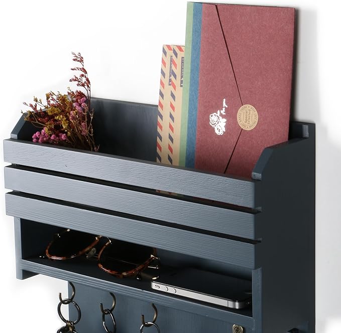 Key Holder, Wall Mounted Mail Organizer, Keys Holder on Wall with 9 Key Hooks, Gray