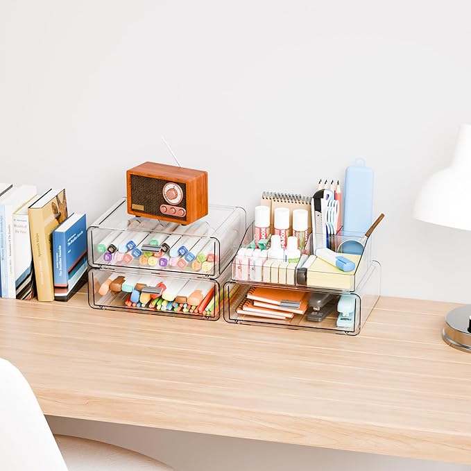 Yieach Clear Acrylic Makeup Organizers Countertop for Dresser,Desk,Bathroom Vanity,4 Tier Stackable Make up Holders and Makeu