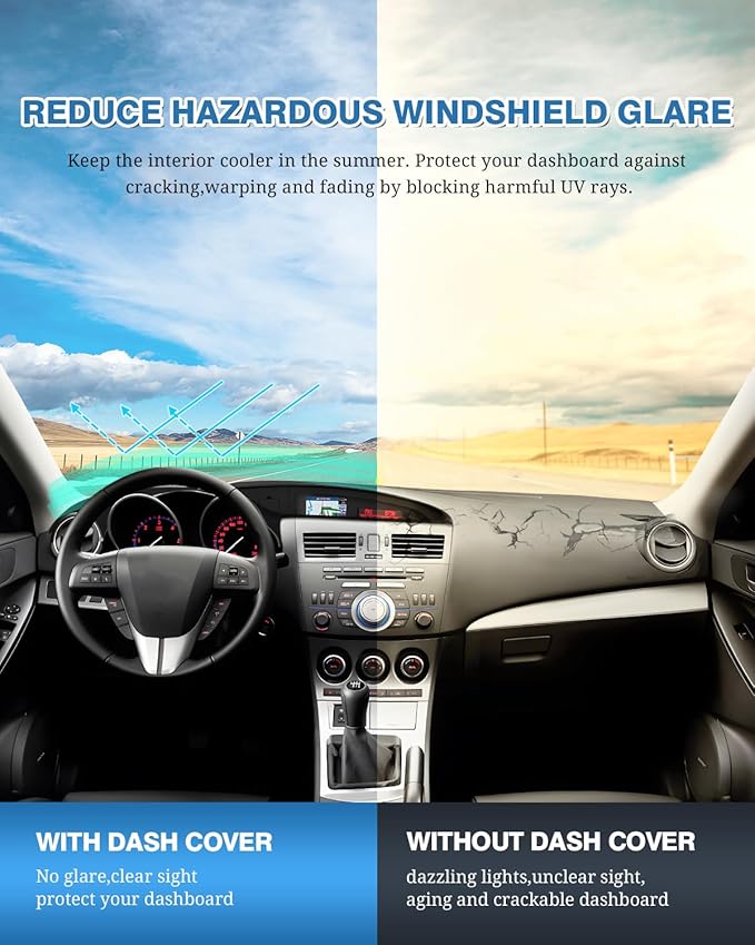 FIILINES Dash Cover Fit for Mazda 3 2010-2013 Accessories Dashboard Mat Cover for Mazda 3 Accessories Dash Mat Sunshade Nonsl