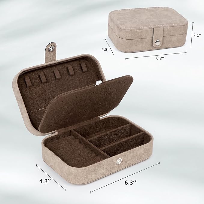 Hatori Travel Jewelry Box, PU Leather Small Jewelry Organizer for Women Girls, Portable Mini Travel Case Display Storage Hold
